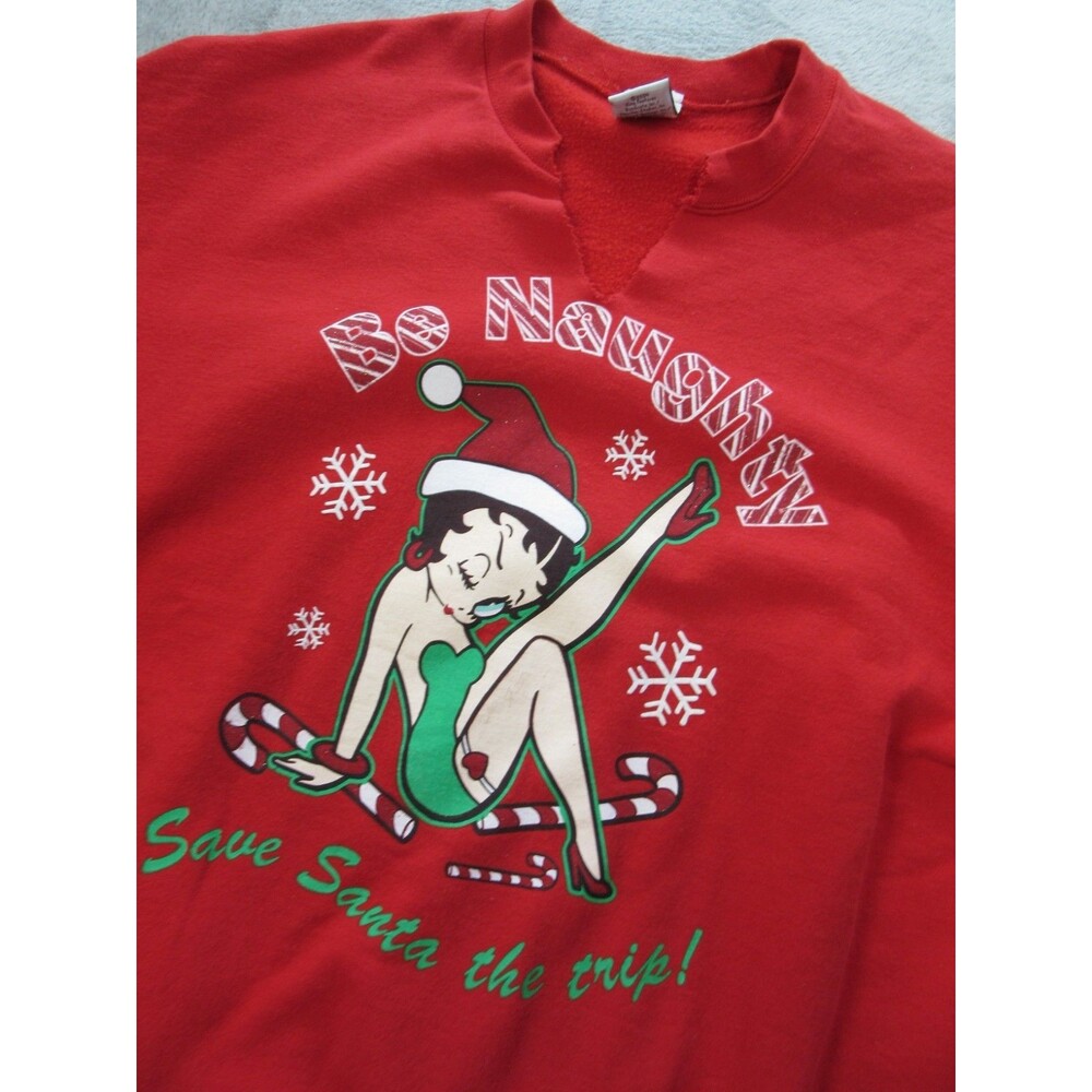 2004 Betty Boop Sweatshirt Adult Large Be Naughty Save Santa The Trip! Red Top
